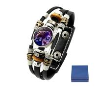 Bracelet Signe Du Zodiaque En Cuir Qui Brille Dans Le Noir | Bracelet à Esprit Multicouche Réglable 12 Signes Du Zodiaque Constellations, Bracelet Du Zodiaque En Cuir Vintage