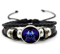 Bracelet signe du zodiaque esprit Z - Bracelet pour homme et femme - Réglable - 12 constellations - Bracelet multicouche en cuir noir pour homme et femme, taille unique, Cuir synthétique et corde
