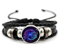 Bracelet signe du zodiaque esprit Z - Bracelet pour homme et femme - Réglable - 12 constellations - Bracelet multicouche en cuir noir pour homme et femme, taille unique, Cuir synthétique et corde