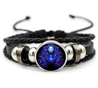 Bracelet signe du zodiaque esprit Z - Bracelet pour homme et femme - Réglable - 12 constellations - Bracelet multicouche en cuir noir pour homme et femme, taille unique, Cuir synthétique et corde