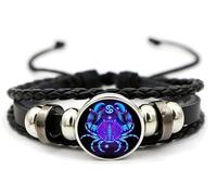 Bracelet signe du zodiaque esprit Z - Bracelet pour homme et femme - Réglable - 12 constellations - Bracelet multicouche en cuir noir pour homme et femme, taille unique, Cuir synthétique et corde