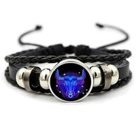 Bracelet signe du zodiaque esprit Z - Bracelet pour homme et femme - Réglable - 12 constellations - Bracelet multicouche en cuir noir pour homme et femme, taille unique, Cuir synthétique et corde