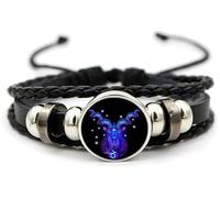 Bracelet signe du zodiaque esprit Z - Bracelet pour homme et femme - Réglable - 12 constellations - Bracelet multicouche en cuir noir pour homme et femme, taille unique, Cuir synthétique et corde