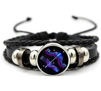 Bracelet signe du zodiaque esprit Z - Bracelet pour homme et femme - Réglable - 12 constellations - Bracelet multicouche en cuir noir pour homme et femme, taille unique, Cuir synthétique et corde