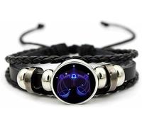 Bracelet signe du zodiaque esprit Z - Bracelet pour homme et femme - Réglable - 12 constellations - Bracelet multicouche en cuir noir pour homme et femme, taille unique, Cuir synthétique et corde