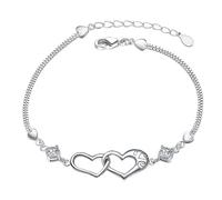 Bracelet Simple Réglable Bangle Love Heart Bracelets pour femmes filles Zircon cubique Pierre de naissance Perles plates pour bracelet, taille unique, Alliage de zinc, Pas de gemme