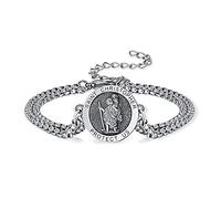 Bracelet St Christophe réglable en argent sterling S925 pour homme et femme avec boîte cadeau