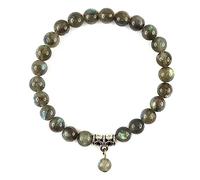 Bracelet sur Elastique, 18 cm, avec Perles de Labradorite de Qualité et une Pampille Fantaisie en Métal Argenté pour une Finition Elégante et Soignée, Pochette Cadeau Offerte, Fabrication Française