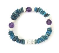 Bracelet sur élastique avec pierres véritables naturelles à base d'apatite bleue et de howlite. Charme en argent 925 forme fleur. Idée cadeau, fabrication française. (AMETHYSTE, 20 CM)