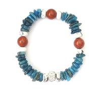 Bracelet sur élastique avec pierres véritables naturelles à base d'apatite bleue et de howlite. Charme en argent 925 forme fleur. Idée cadeau, fabrication française. (JASPE ROUGE, 18 CM)