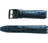 Bracelet Swatch Spéciale Cuir Reptilien Artificiel Bleu Foncé avec Boucle Plastique et Couture 17mm