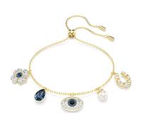 Bracelet Symbolica, Perle de cristal, Trèfle à quatre feuilles, œil porte-bonheur et fer à cheval, Bleu, Doré à l’or 18 carats (750/1000) OS