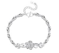 Bracelet - TD® - Fleur en argent - 18+5 cm - Réglable - Design tendance