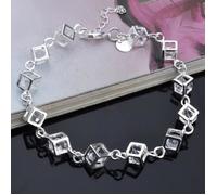 Bracelet - TD® - Squelette - Métal argenté - Design carré - 21 cm longueur