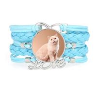 Bracelet Tendance Ajustable En Cuir Tressé Bleu Creamy Cat Fantastic Creat