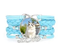 Bracelet Tendance Ajustable En Cuir Tressé Bleu Crème Avec Motif Chat Inf