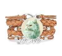 Bracelet Tendance Ajustable En Cuir Tressé Marron Creamy Cat Fantastic Gir