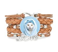 Bracelet Tendance Ajustable En Cuir Tressé Marron Creamy Cat Fantastic Luc