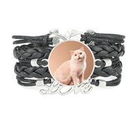Bracelet Tendance Ajustable En Cuir Tressé Noir Creamy Cat Fantastic Creat