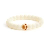 Bracelet tendance en bois de rose naturel avec perles rondes et graines de Bodhi en jade blanc - Taille réglable, richesse, prospérité, abondance, Feng Shui, bonne chance, humeur spirituelle,