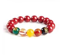 Bracelet tendance en cinabre chinois Pixiu Feng Shui, perles rouges vermillons, bracelets extensibles pour la chance, la richesse, la guérison, amulette, unisexe, cadeau d'anniversaire, Small, Cinabre