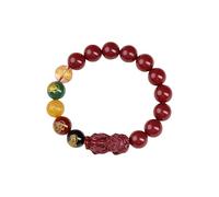 Bracelet tendance en cinabre chinois Pixiu Feng Shui, perles rouges vermillons, bracelets extensibles pour la chance, la richesse, la guérison, amulette, unisexe, cadeau d'anniversaire, Small, Cinabre