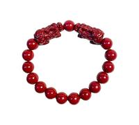 Bracelet tendance en cinabre chinois Pixiu Feng Shui, perles rouges vermillons, bracelets extensibles pour la chance, la richesse, la guérison, amulette, unisexe, cadeau d'anniversaire, Small, Cinabre