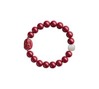 Bracelet tendance en cinabre chinois Pixiu Feng Shui, perles rouges vermillons, bracelets extensibles pour la chance, la richesse, la guérison, amulette, unisexe, cadeau d'anniversaire, Small, Cinabre