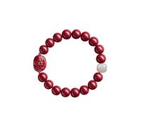 Bracelet tendance en cinabre chinois Pixiu Feng Shui, perles rouges vermillons, bracelets extensibles pour la chance, la richesse, la guérison, amulette, unisexe, cadeau d'anniversaire, L, Cinabre