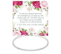 Bracelet Tennis Chère Sœur Argent Sterling 925 avec Pierres blanches de Zircone Anniversaire Idées Cadeaux pour elle Cadeau Noël - Coffret avec DÉDICACE inclus (Bracelet Sœur Tennis)