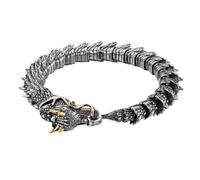 Bracelet Tête de Dragon Pour Homme - Bracelet À Maillons en Acier Inoxydable Viking en Écailles de Dragon - Bracelet Amulette Vintage en Forme D'animal Ouroboros de la Mythologie Nordique(Silver_19CM)