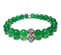 Bracelet Tête de Mort Pierre Vertes Perle 8mm longueur 16,5cm cordon élastique extensible bijou crane skull cavalera mexicain sucre cadeau anniversaire st valentin femme homme halloween punk rock