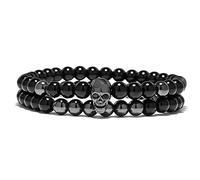 Bracelet Tête de Mort pour Hommes Femmes One Sets 6MM Black Energy Yoga Bracelet Pierres Naturelles Bouddhiste Strand Beaded Charm Bangles for Unisex Friend Gift