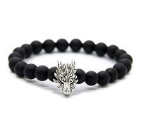 Bracelet Tête Dragon Pierre Noire Mate Perle 8mm Cordon Élastique Extensible Longueur 17cm cadeau anniversaire saint valentin homme femme bijou garçon fille fête mères mamans pères papas
