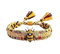 Bracelet Tissé Artisanal Ajustable avec Pompon et Abeille Mielleuse, Bijou Bohème de Style Friendship pour Femmes et Filles