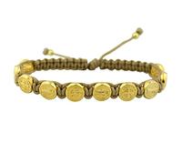 Bracelet tissé avec 10 perles de médaille de Saint Benoît | Cadeau catholique pour première communion et confirmation | Réglable pour un ajustement confortable | Élégant accessoire religieux, Sans pierre précieuse