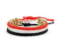 Bracelet Tissé,Bracelet De Corde Tressée Rouge Blanc Noir Cheville Noeuds Faits À La Main Corde Bracelet Réglable Bouddha Tibétain Charme Chanceux pour Femmes Hommes Couple Cadeau Unisexe