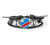 Bracelet Tissé Drapeau République Démocratique Du Congo - Insigne De Bracelet Tressé En Cuir Ajustable Souvenir De Bracelet, Charme Nouveauté Patriotique Bijoux Accessoires Couple Cadeau,Ajustab