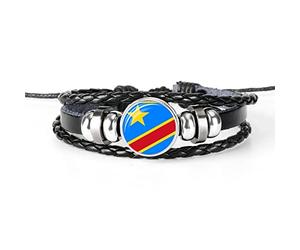 Bracelet Tissé Drapeau République Démocratique Du Congo - Insigne De Bracelet Tressé En Cuir Ajustable Souvenir De Bracelet, Charme Nouveauté Patriotique Bijoux Accessoires Couple Cadeau,Ajustab