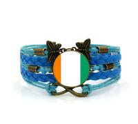 Bracelet Tissé en Cuir avec Drapeau De La Côte D'Ivoire - Bracelet avec Dôme en Verre Ivoirien - Bracelets Réglables - Souvenir De Voyage Patriotique - Cadeau pour Homme Et Femme - Bleu - 17