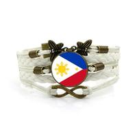 Bracelet Tissé En Cuir Avec Drapeau De La République Des Philippines - Bracelet Avec Dôme En Verre Philippin - Bracelets Réglables - Souvenir De Voyage Patriotique - Cadeau Pour Hommes Et Fem