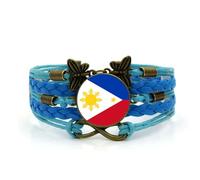 Bracelet Tissé En Cuir Avec Drapeau De La République Des Philippines - Bracelet Avec Dôme En Verre Philippin - Bracelets Réglables - Souvenir De Voyage Patriotique - Cadeau Pour Hommes Et Fem