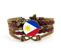 Bracelet Tissé En Cuir Avec Drapeau De La République Des Philippines - Bracelet Avec Dôme En Verre Philippin - Bracelets Réglables - Souvenir De Voyage Patriotique - Cadeau Pour Hommes Et Fem