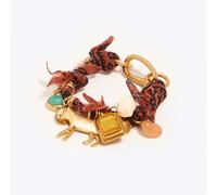 Bracelet tissu tressé et motifs en métal doré UN