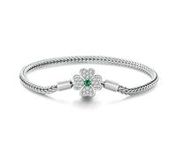 Bracelet trèfle classique à quatre feuilles, bracelet en argent sterling 925 pour femme, compatible avec la plupart des perles de charme (19cm,Silver)