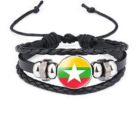 Bracelet Tressé Drapeau Birmanie - Bracelet De Couple De Bijoux Patriotique En Cuir Tissé Réglable, Insigne De Drapeau National De Nouveauté De Charme Unisexe Cadeau De Graduation De Souvenir, R