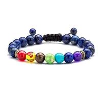 Bracelet tressé en lapis-lazuli Feng Shui 7 chakras - Réglable - Unisexe - Pour yoga, méditation, guérison, énergie