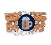 Bracelet Tressé Multicouche Ajustable En Cuir, Style Ethnique, Motif Houblon Et Néon Cybernétique, Idéal Pour Les Fêtes De La Bière. Accessoire De Mode, Cadeau Parfait Pour Un Anniversaire Ou No