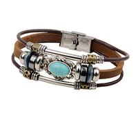 Bracelet Tressé pour Femme,Vintage Corde Tressée Bracelet Marron en Cuir Multicouche Perlé Turquoise Bohême Tissé Bracelets pour Hommes Femmes Enfant Ami Bijoux Faits À La Main Cadeau