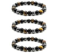 bracelet triple protection, lot de 3 œil de tigre de 8 mm, perles d'hématite et obsidienne noire, bijou en pierres précieuses, porte-bonheur et prospérité